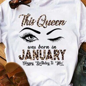 January Birthday Queen Leopard Letter Print Short Sleeve Women's T-Shirt Gift